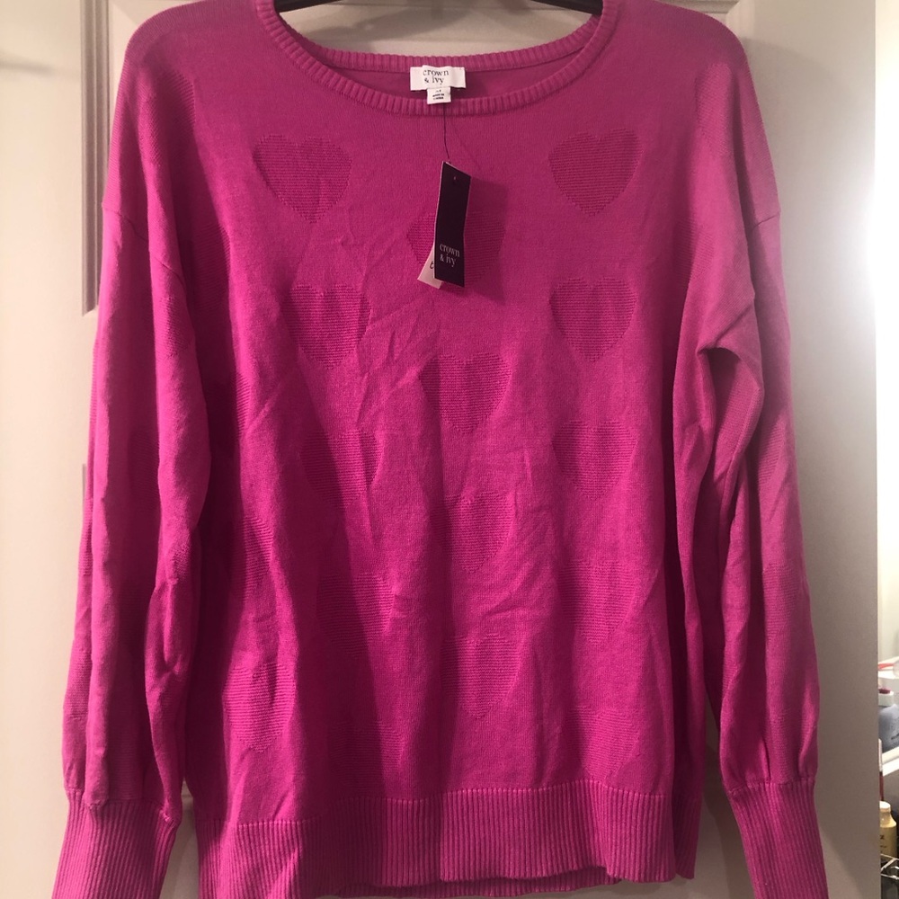 Crown & Ivy Fuchsia Heart Sweater